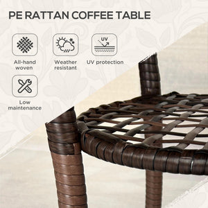 Outdoor rattan dining table with 2-tier storage shelf, brown