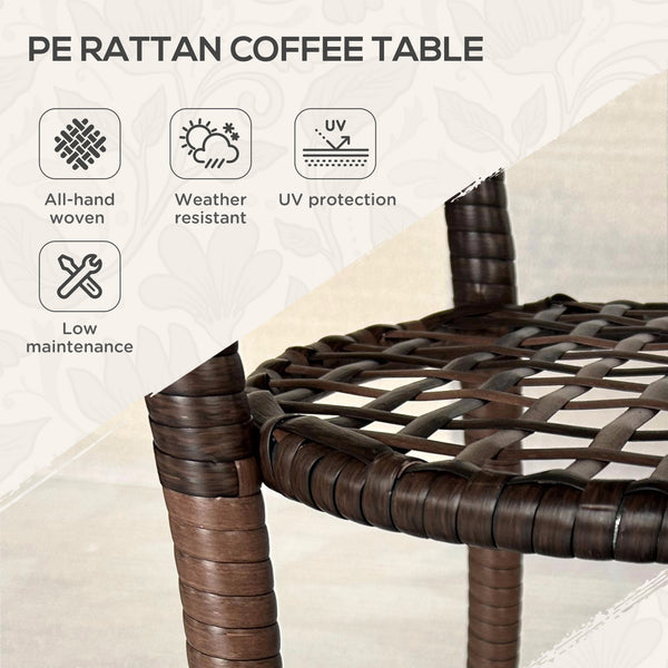 Outdoor rattan dining table with 2-tier storage shelf, brown