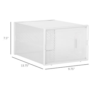 Set of 18 clear plastic shoe storage boxes with front opening