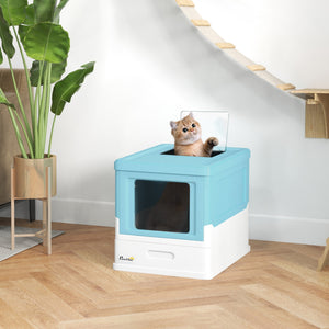 Enclosed litter box with scoop and tray, blue