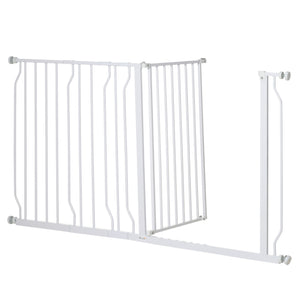 White pet gate with door and double locking system