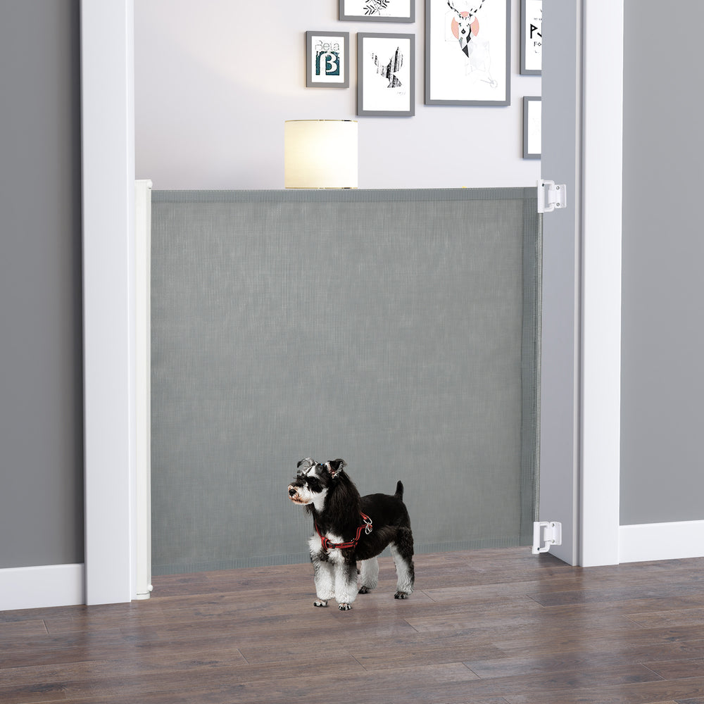 Retractable grey safety barrier
