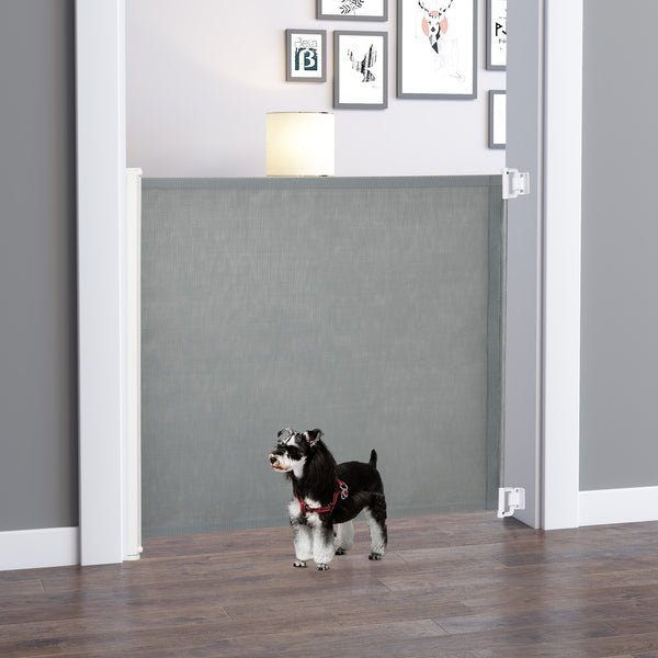Retractable grey safety barrier