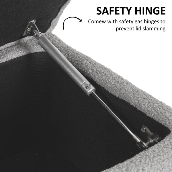 Modern storage bench with lambswool upholstery, grey