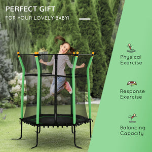 64" Kids Indoor/Outdoor Trampoline with Enclosure Net, Thick Padded Elastic Pole, for Ages 3-10, Green