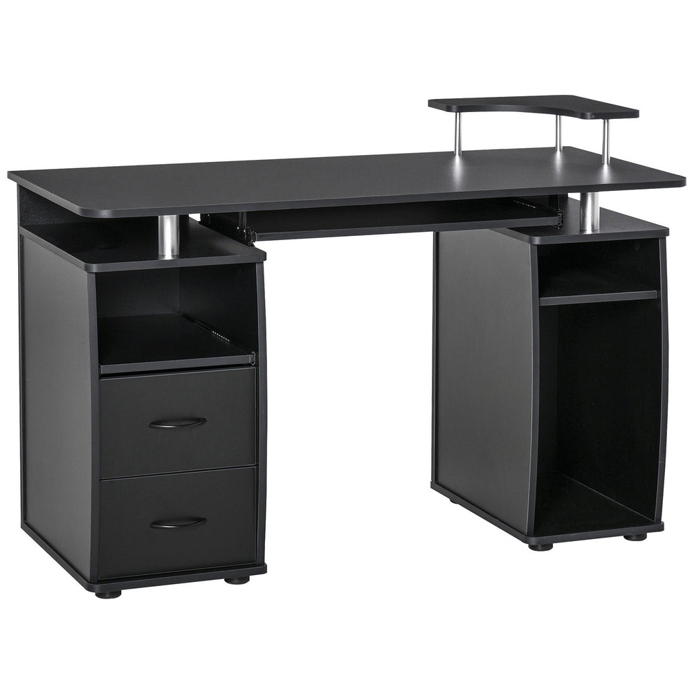 Computer desk with keyboard tray and drawers, black