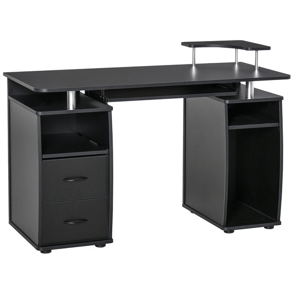 Computer desk with keyboard tray and drawers, black