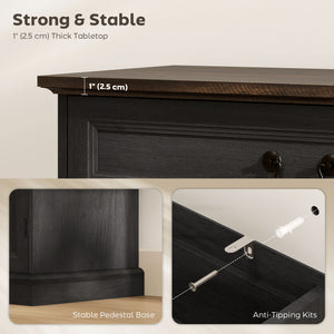 Farmhouse style buffet, thick top, silent drawer and adjustable shelf, black wood finish.