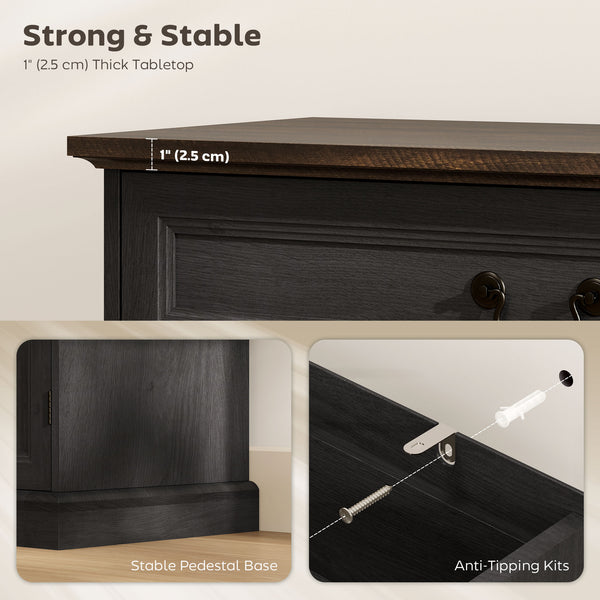 Farmhouse style buffet, thick top, silent drawer and adjustable shelf, black wood finish.