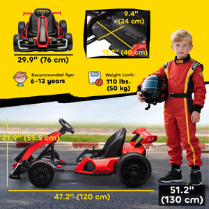 24V Electric Go-Kart with Adjustable Seat and Safety Belt, Red