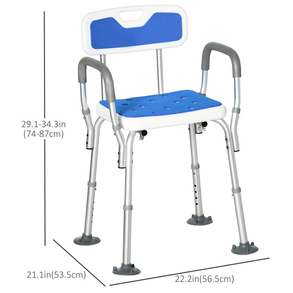 Adjustable shower chair with armrests and backrest
