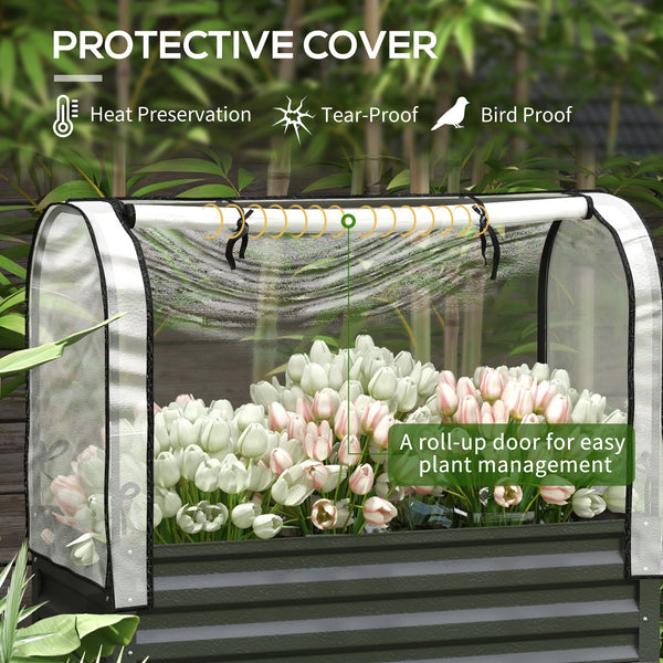 Raised planter with lid, bottom shelf and liner, black