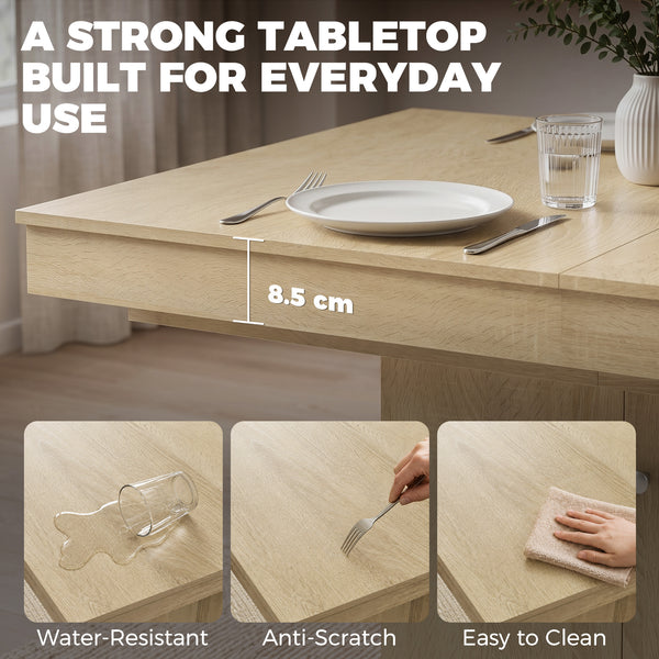 Expandable dining table 55 to 71 in. with storage, natural wood look