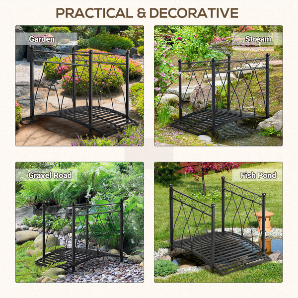 Classic garden bridge with safety railings, black