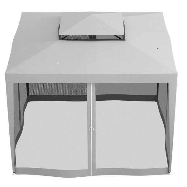 10 x 10 party tent with mosquito netting and double-level roof, light grey