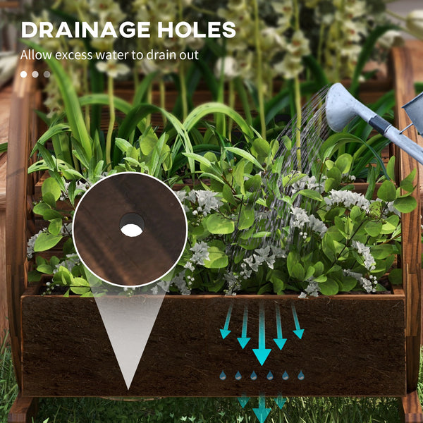 Two-tier raised wooden planter with drainage holes
