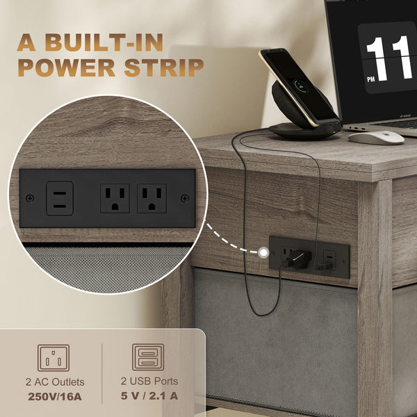 Lift-top extendable coffee table with power outlets, USB ports, and 5 storage compartments – Dark gray