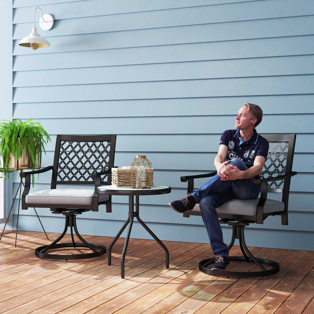 Set of 2 metal swivel and rocking chairs with cushion and armrests