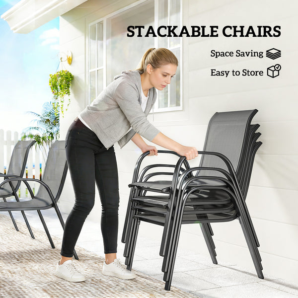 7-piece dining set for 6 people, stackable chairs, light grey