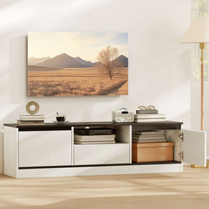 TV stand for 55-60 inch TVs with cupboards, shelf and drawer, white