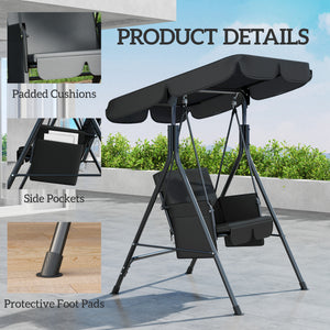 1-seater outdoor swing with adjustable canopy, removable seat and back cushions, black
