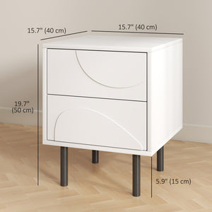 Set of 2 modern bedside tables with push-open drawers and steel legs, white