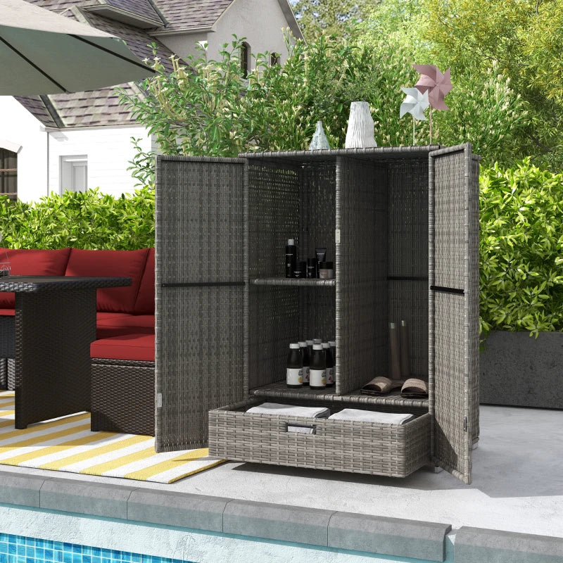 2-door outdoor wicker storage cabinet, dark grey