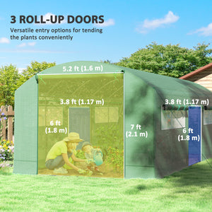 Tunnel greenhouse with 3 roll-up doors and large screened windows