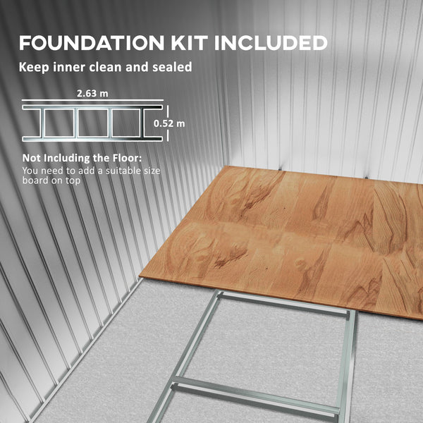 Metal garden shed with foundation kit, ventilation and doors, light green