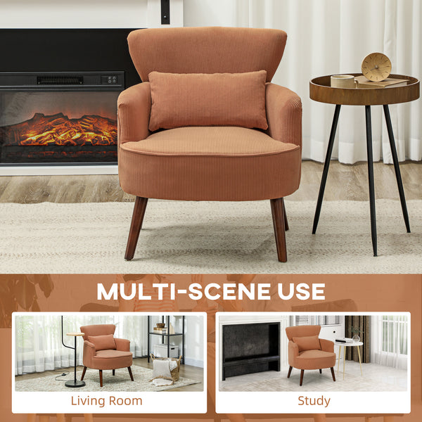Modern upholstered accent chair with solid wood legs, orange