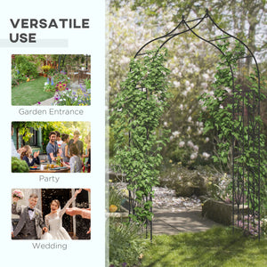 Garden arch with scrollwork design for climbing roses, vines and plants