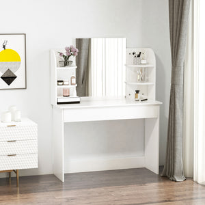 Dressing table with open shelves and drawer, white