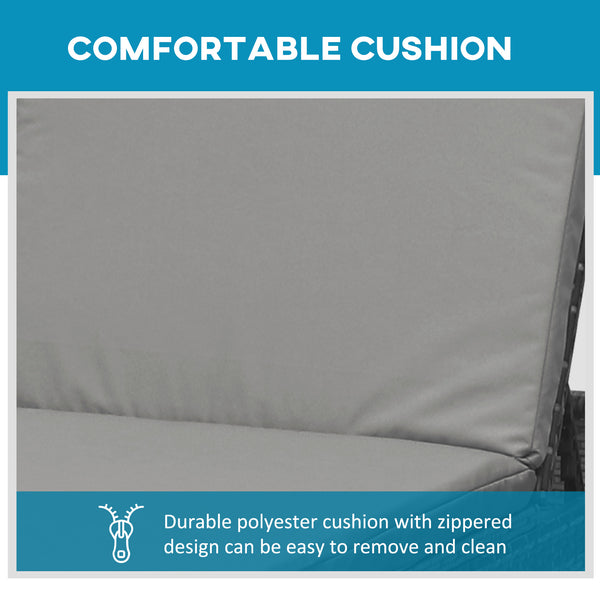 Patio Chaise Lounge with 5-Level Adjustable Backrest and Cushion, Grey Melange