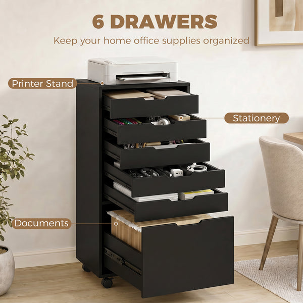 6-drawer mobile filing cabinet, black