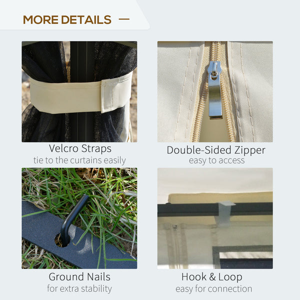 10'x10' Soft Top Gazebo with Two-Tier Roof, Mesh Curtains, Shelves, Top Hooks, Beige