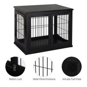 26-inch Wooden Double Door Dog Crate, Black
