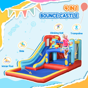 Qaba 14.3 x 8FT Inflatable Bounce House, 4-in-1 Bouncy Castle with Slide, Climbing Wall, Jumping Area, Pool, and Blower
