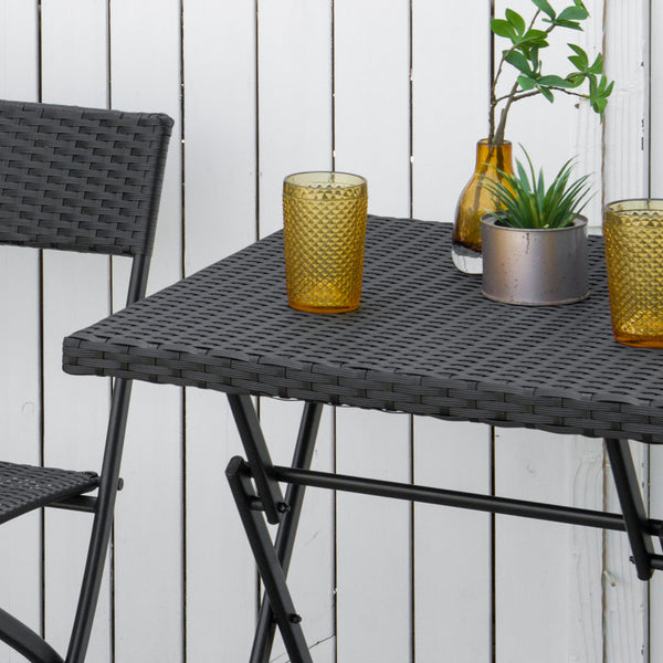 3 Piece Outdoor Rattan Folding Bistro Set, Mixed Brown