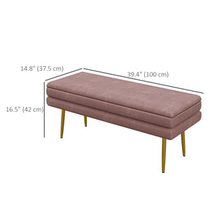 Velvet storage ottoman with steel legs, pink