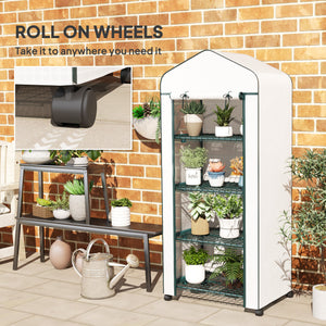 Portable greenhouse with 4 shelves, PE cover, white
