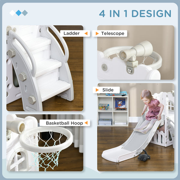 4-in-1 Toddler Slide with Basketball Hoop, Grey