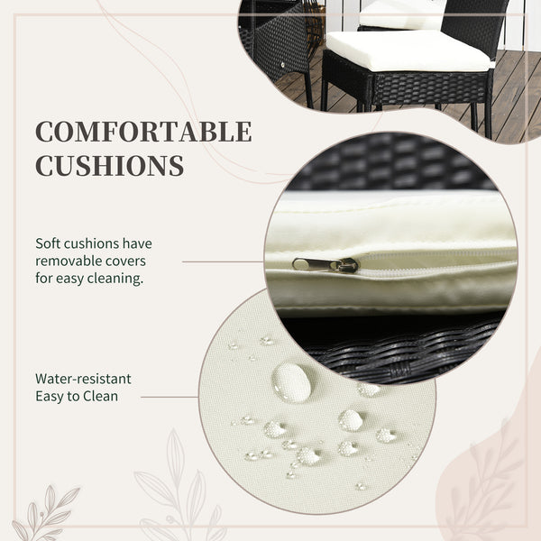 5 Piece Wicker Dining Set with Removable Cushions, Cream White