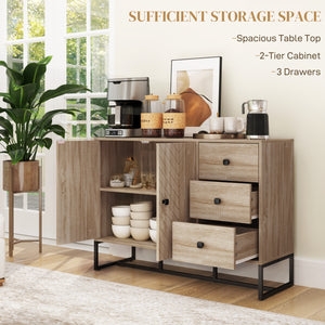 Modern sideboard, 108 cm, adjustable shelves and 3 drawers, coffee bar cabinet with 2 doors, oak