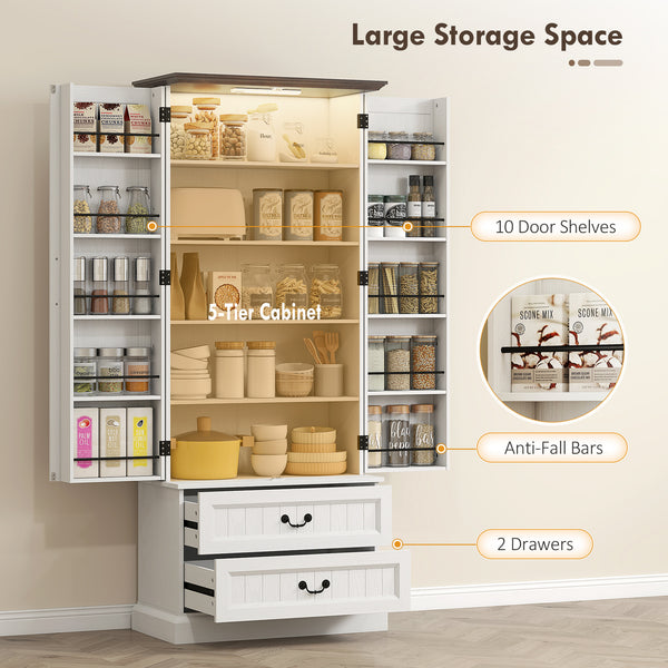 Sideboard with 10 door shelves, 2 drawers and adjustable shelves, white