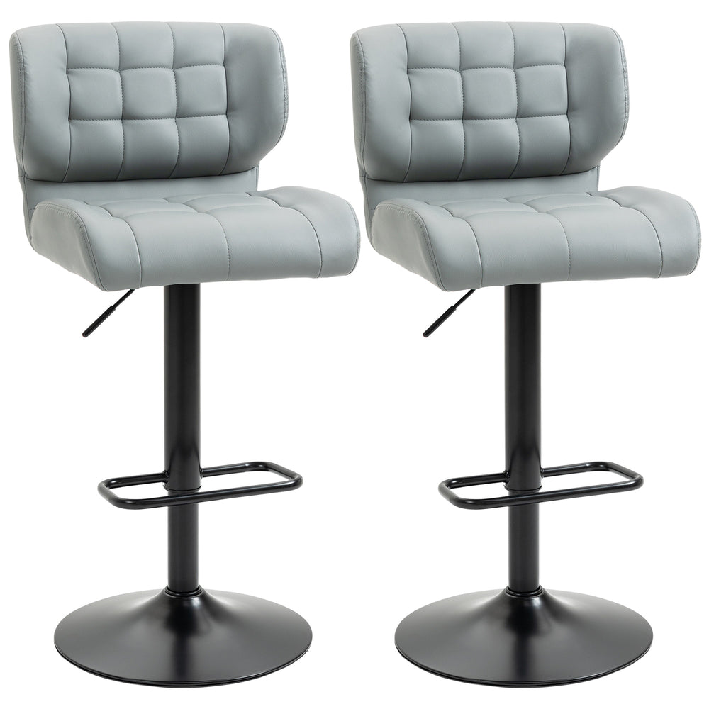 Set of 2 swivel bar stools in faux leather, grey