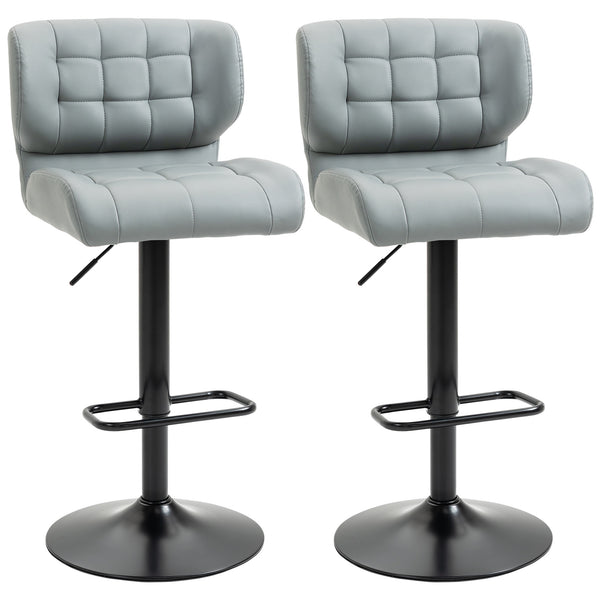 Set of 2 swivel bar stools in faux leather, grey