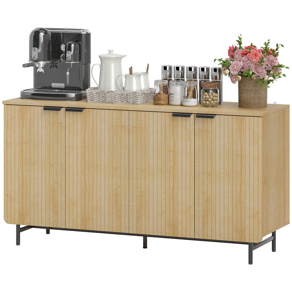 Fluted Sideboard with Adjustable Shelves, 5 Metal Legs for Kitchen and Living Room, Natural Wood