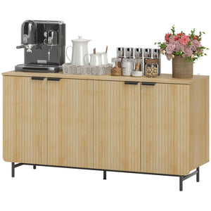 Fluted Sideboard with Adjustable Shelves, 5 Metal Legs for Kitchen and Living Room, Natural Wood