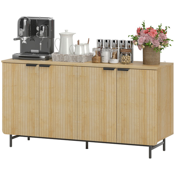 Fluted Sideboard with Adjustable Shelves, 5 Metal Legs for Kitchen and Living Room, Natural Wood