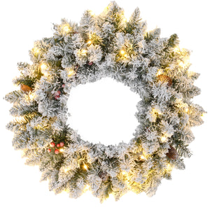 24" Frosted Christmas Wreath with Lights